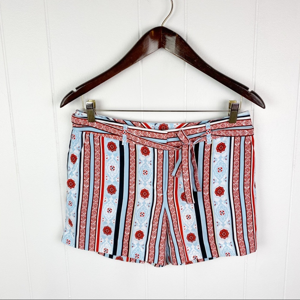 Loft Belted Blue, red, and white striped shorts 2